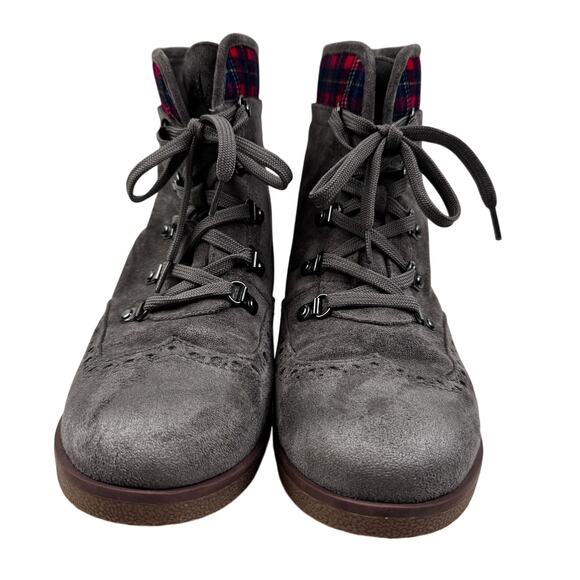 Tommy Hilfiger Twyazi Taupe Plaid Lace Up Combat Ankle Boots Women's Size 10 - Picture 2 of 9